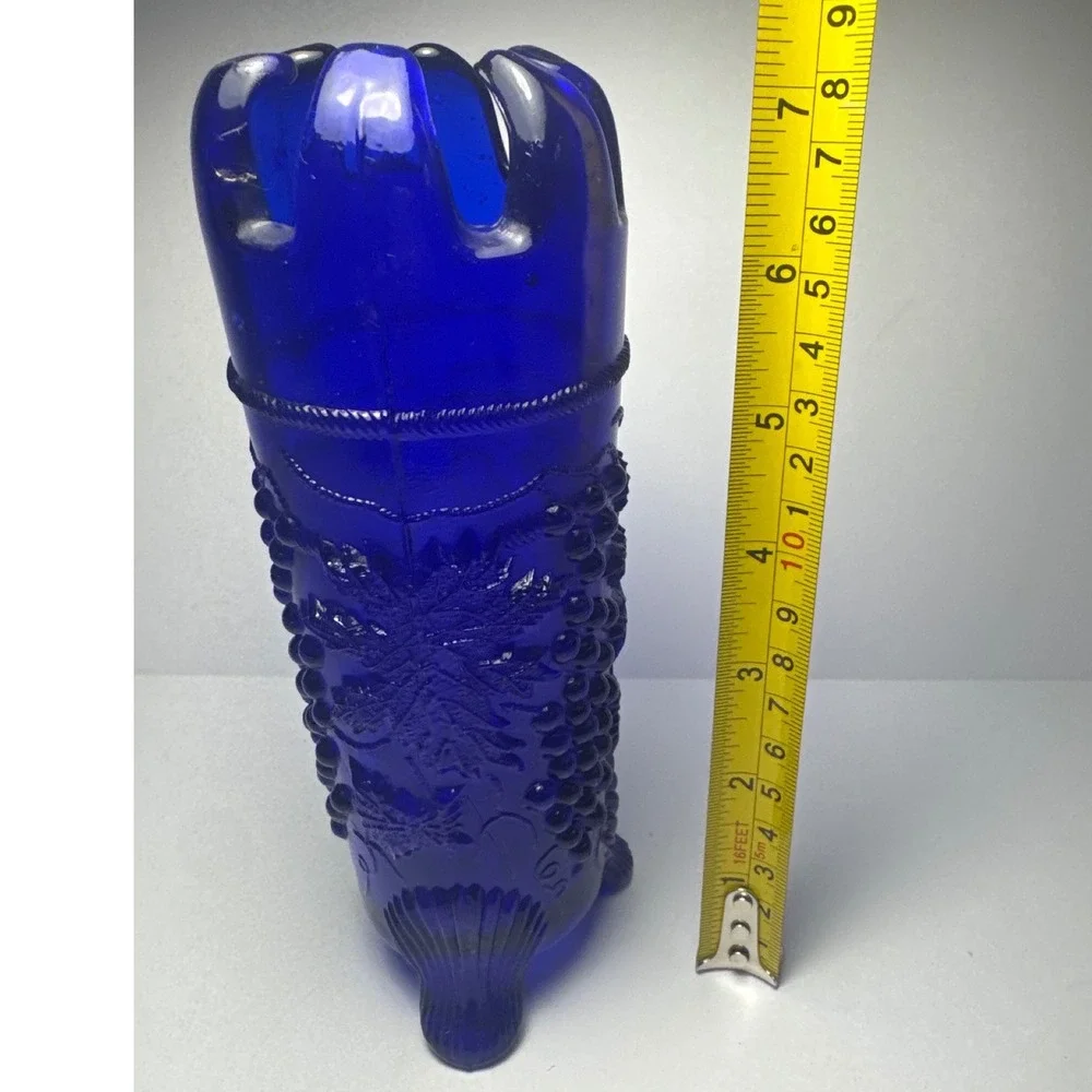 Vintage Northwood Cobalt Blue Grape Cluster Glass Hat Pin Holder 7